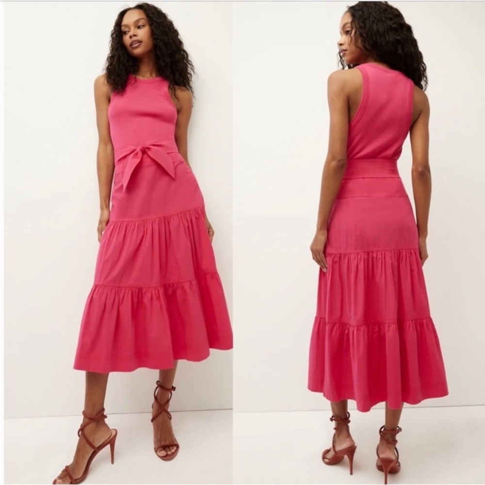 Veronica Beard Austyn Tiered Midi Dress in Fuschia Size Large